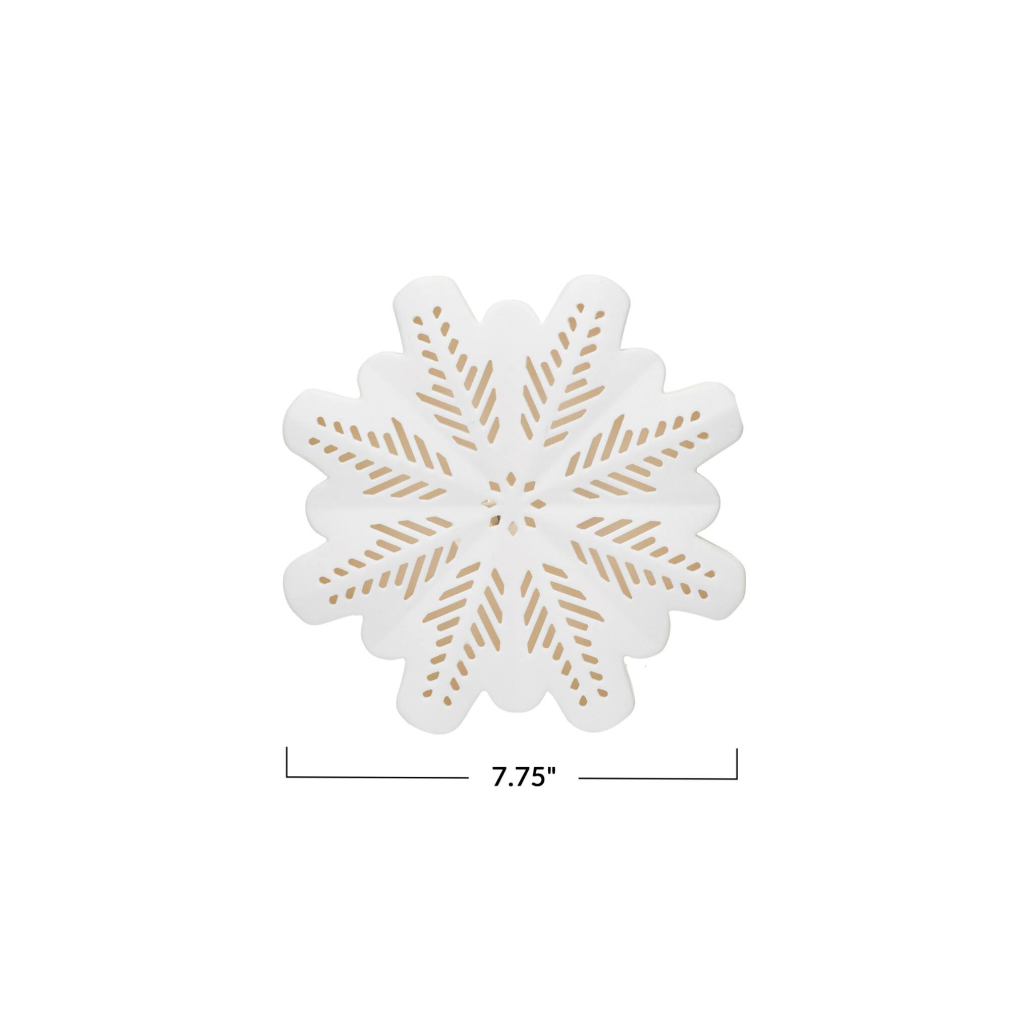 Hello Honey® 7.7" White LED Lighted Stoneware Bisque Snowflake Accent